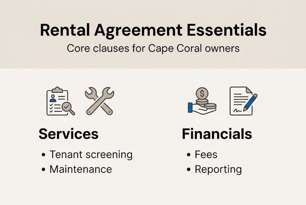 Rental management agreements for Cape Coral owners 1 Infographic showing rental agreement key clauses