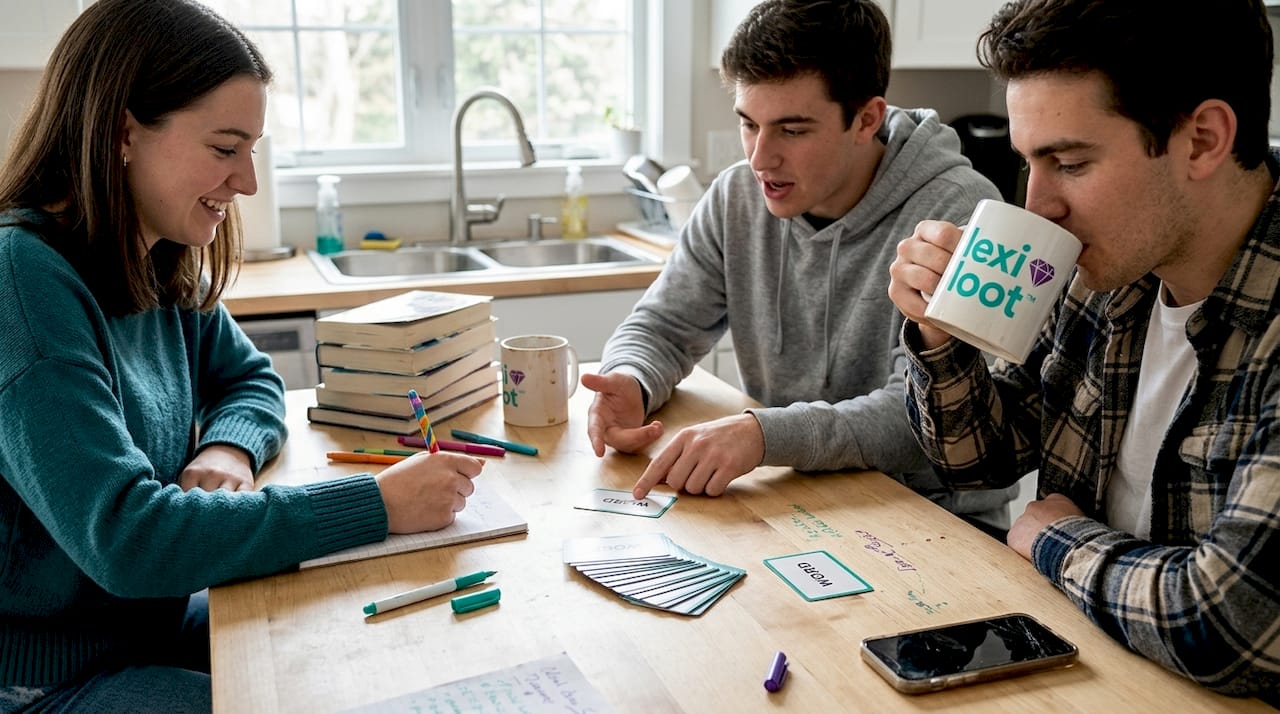 Young adults playing creative word game together