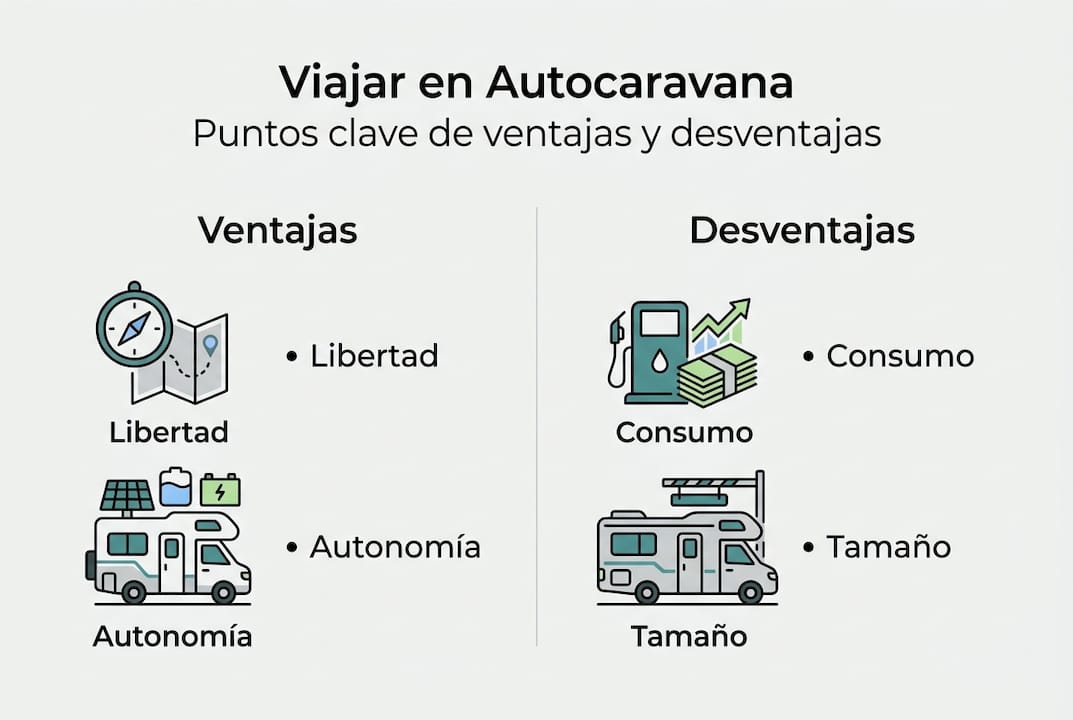 Infografía sobre los pros y contras de viajar en autocaravana