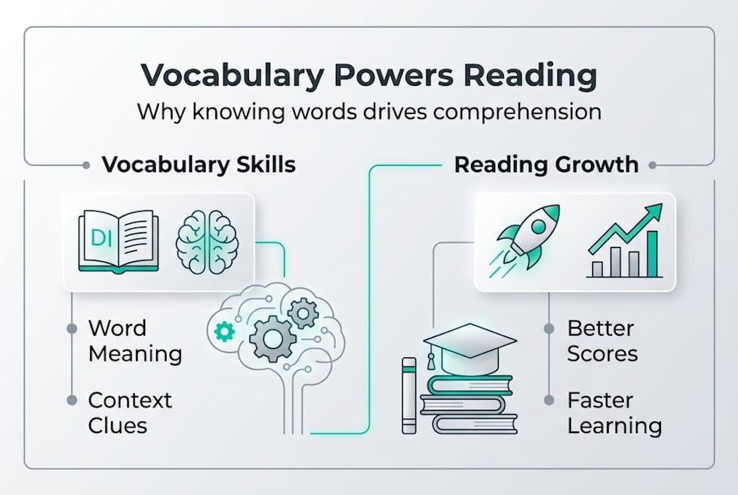 Infographic showing vocabulary and reading links