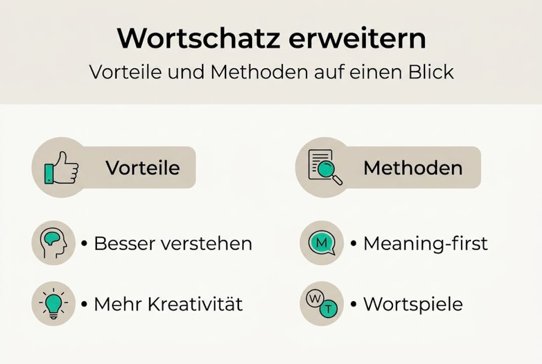 Infografik: So erweitern Sie effektiv Ihren Wortschatz – Tipps und Vorteile auf einen Blick