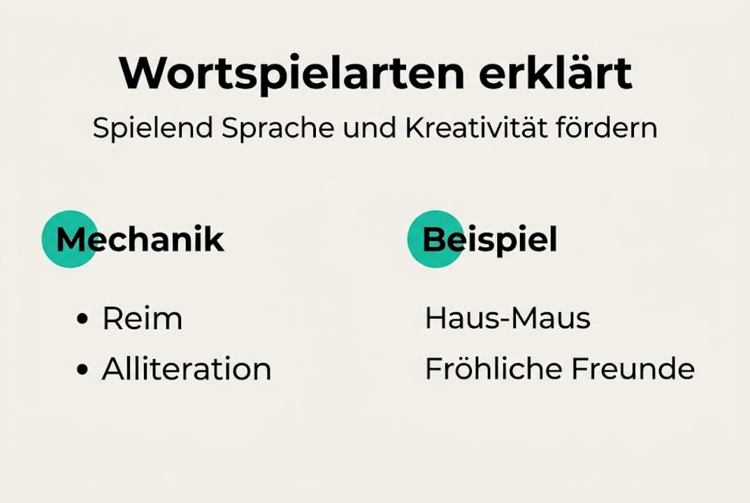 Übersicht über verschiedene Arten von Wortspielen und passende Beispiele