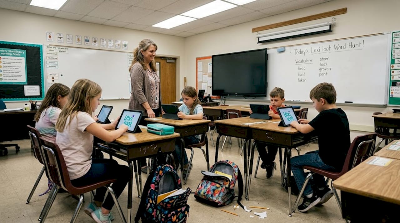 Classroom with kids focused on word games
