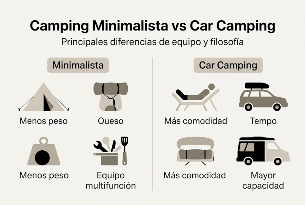 Infografía: ¿En qué se diferencia el camping minimalista del car camping?