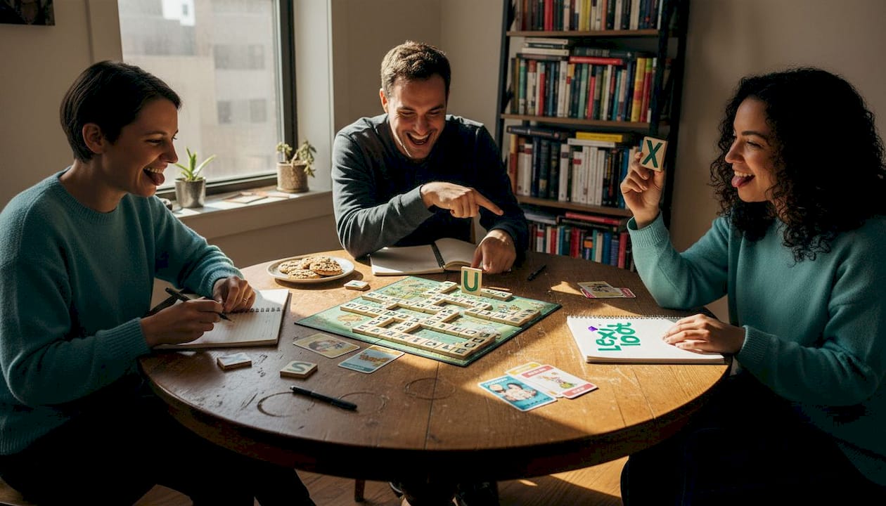 Group playing vocabulary board game together