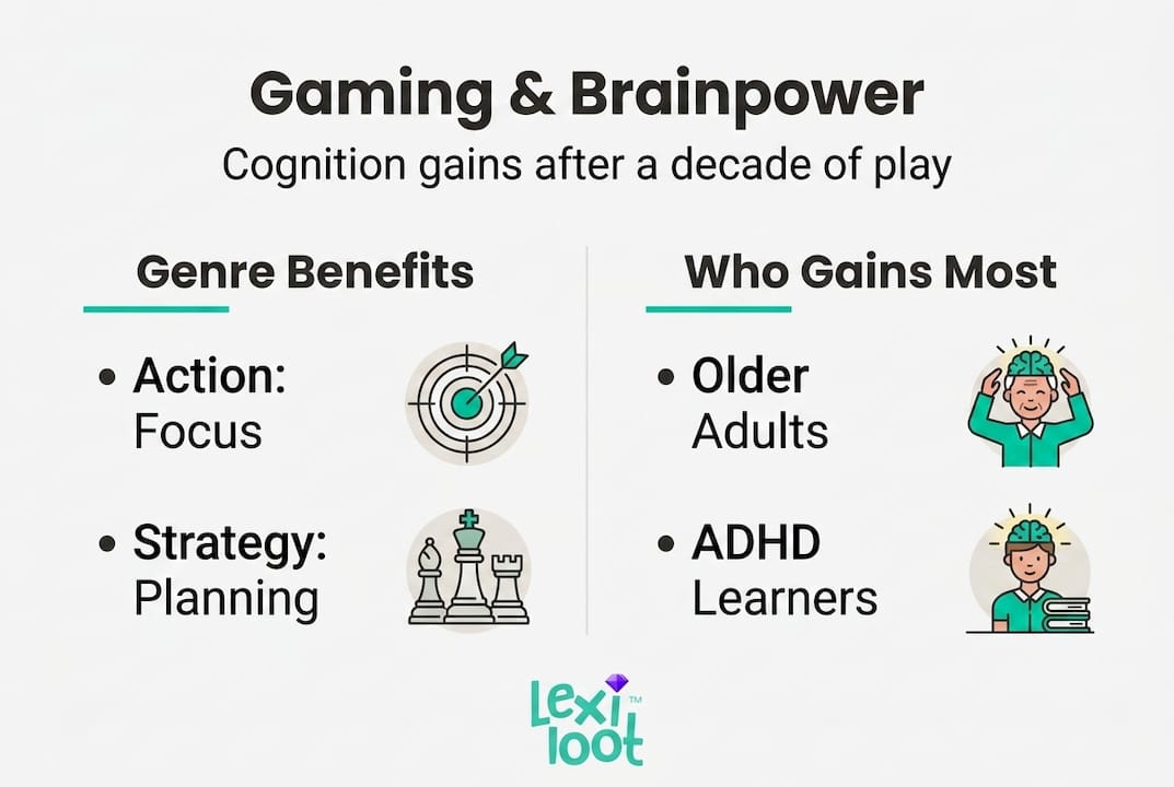 Infographic of key genres and top cognitive benefits