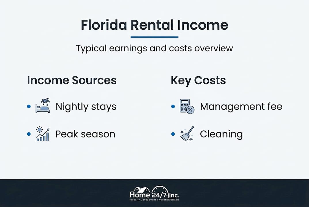 Why invest in Florida vacation homes: maximize income & ease 1 Infographic showing Florida rental income and costs
