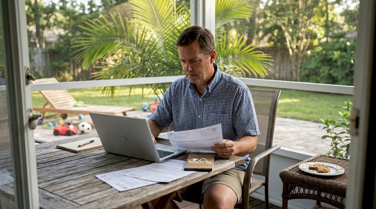 Florida vacation rental taxes explained for owners 2 Man reading tax email for rental property