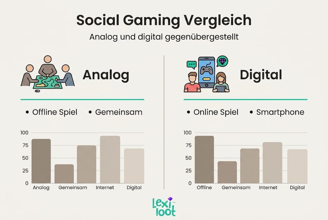 Infografik: Analoge vs. digitale Formen von Social Gaming im Vergleich