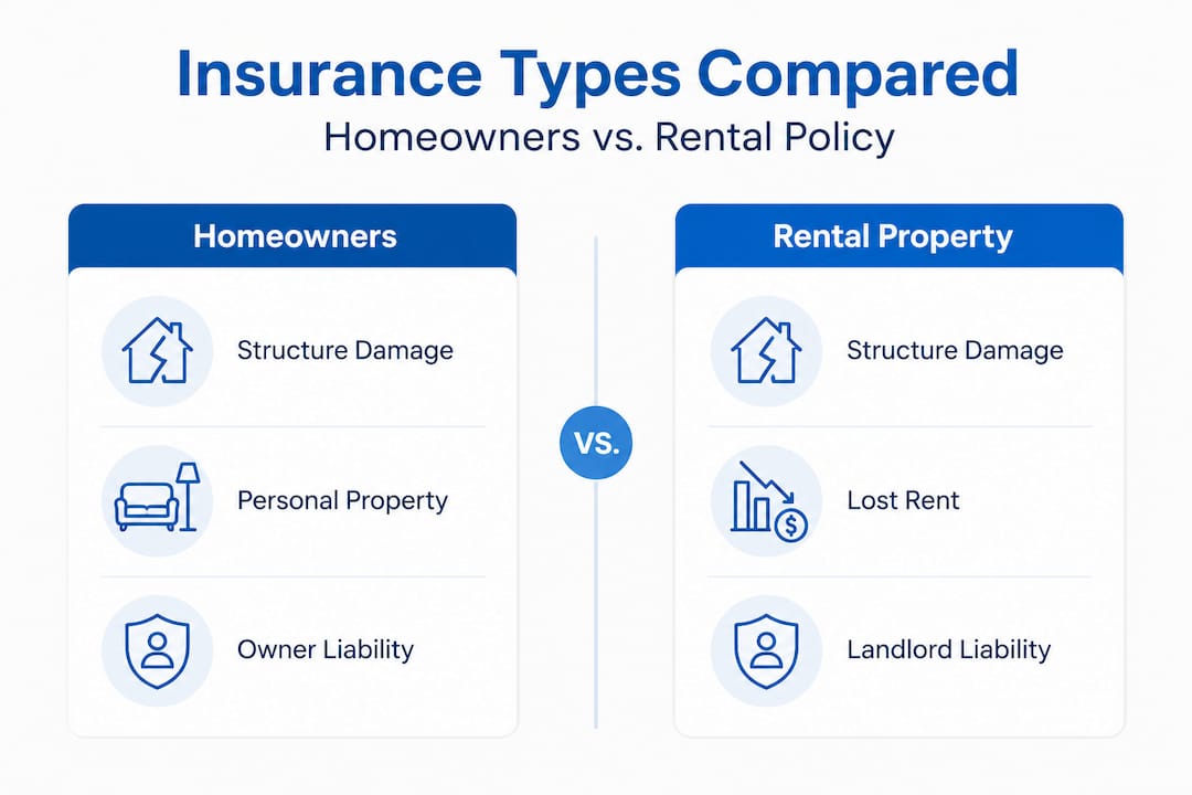 Insurance comparison infographic, homeowners vs rental