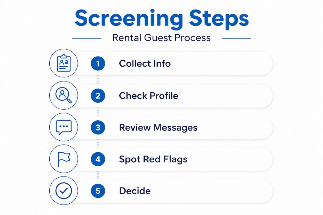 Screen rental guests like a pro: Cape Coral owner's guide 2 Infographic showing screening process steps for owners