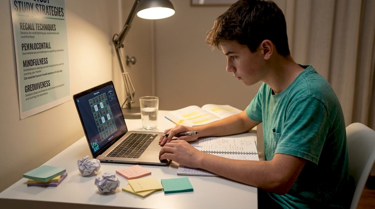 Teen solving memory game at desk