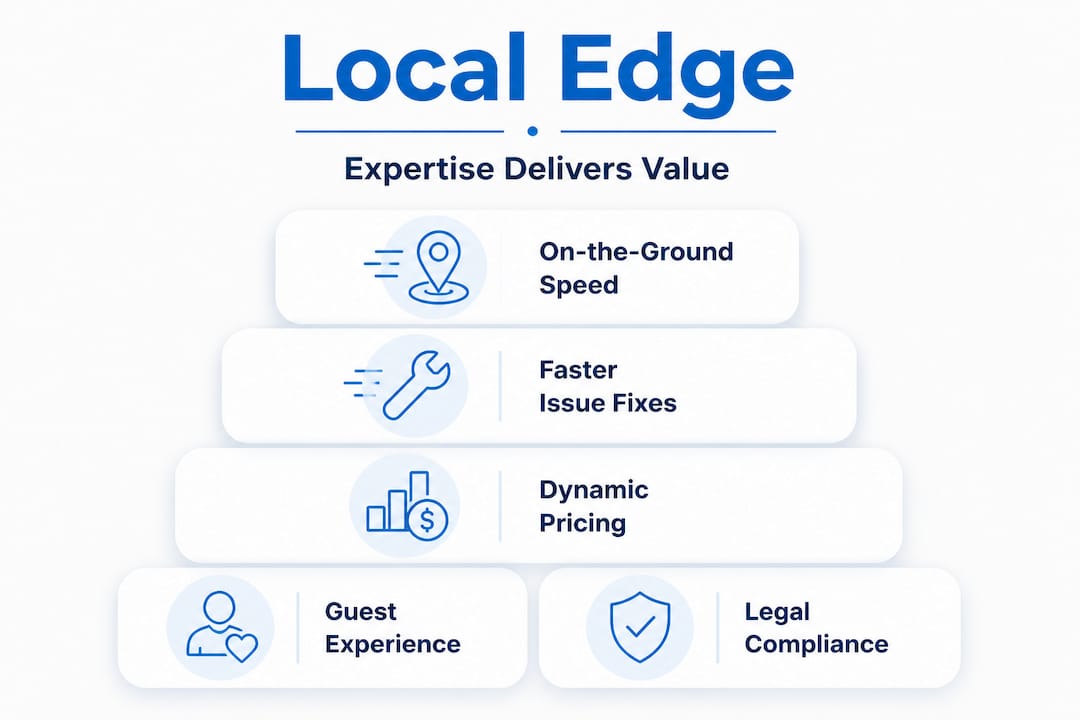 Hierarchy infographic showing key local management advantages