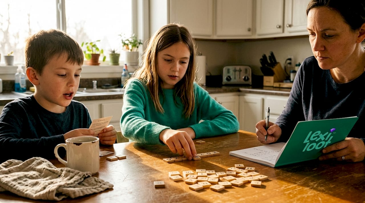 Children and parent taking turns word game