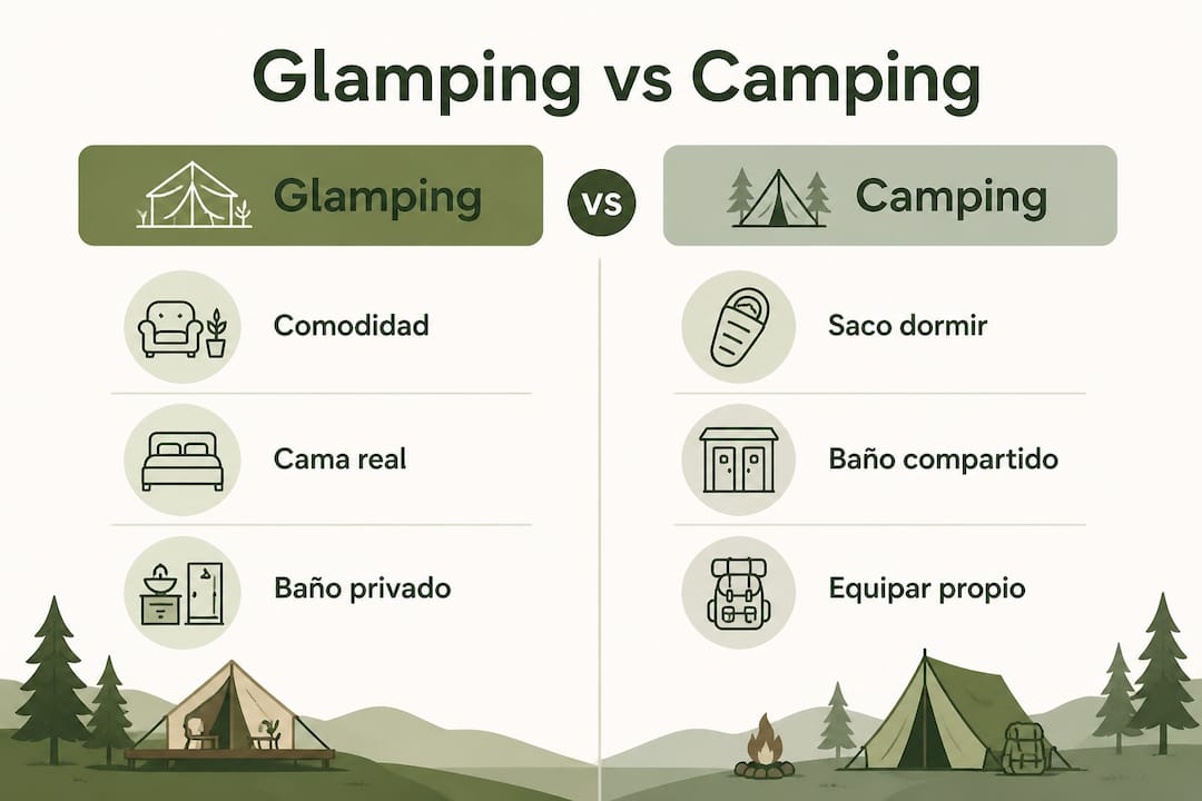 Descubre en esta infografía las principales diferencias entre el glamping y el camping clásico.