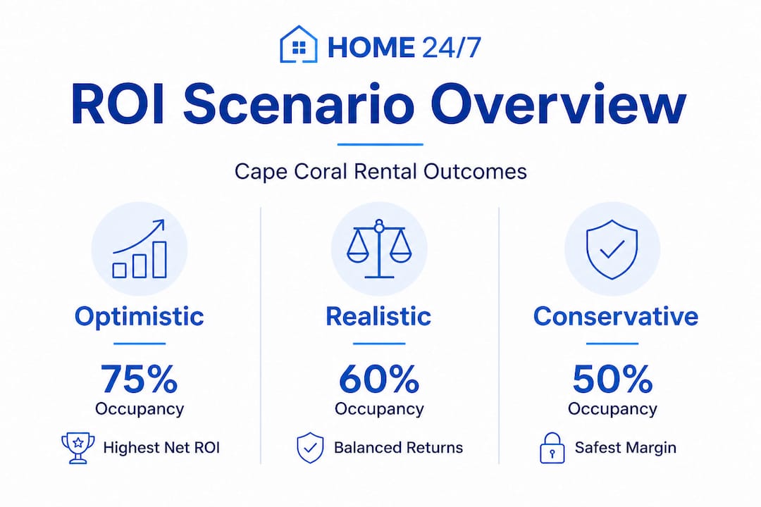Rental property ROI: maximize your Cape Coral income 1 Infographic showing Cape Coral rental ROI scenarios