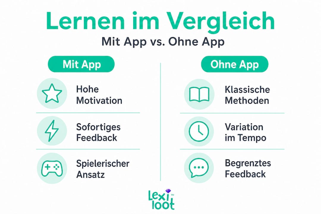 Infografik: Lernen mit und ohne Lern-App im Vergleich