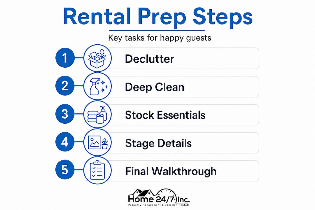 How to prepare your rental property for happy guests 2 Infographic of major steps in rental preparation