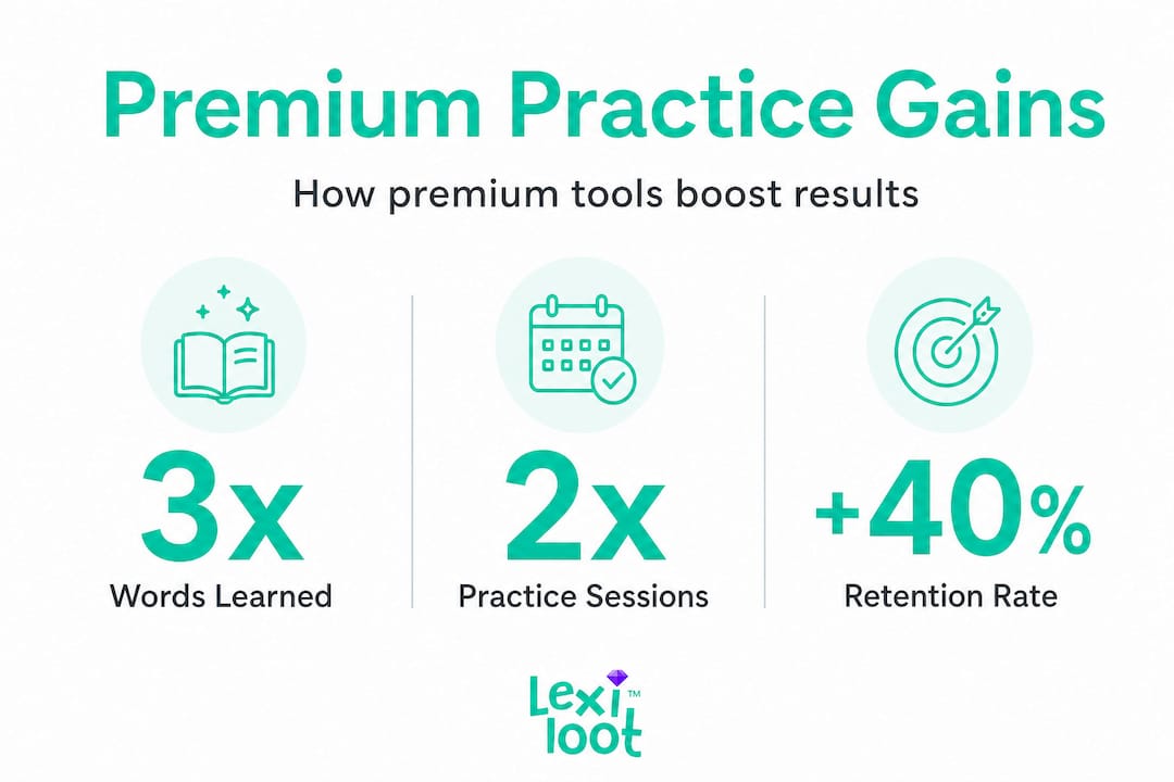 Infographic showing vocabulary gains with premium practice