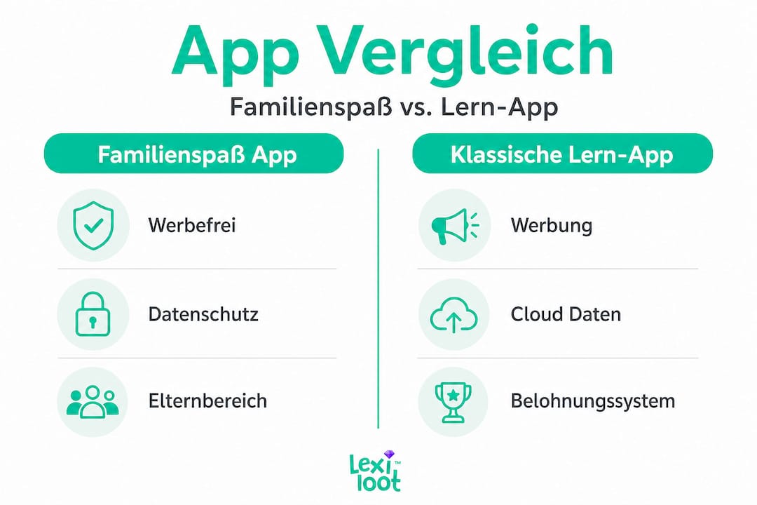 Vergleichsgrafik: Familienspaß versus klassische Lern-Apps – welche bringt mehr Freude und Lernerfolg?