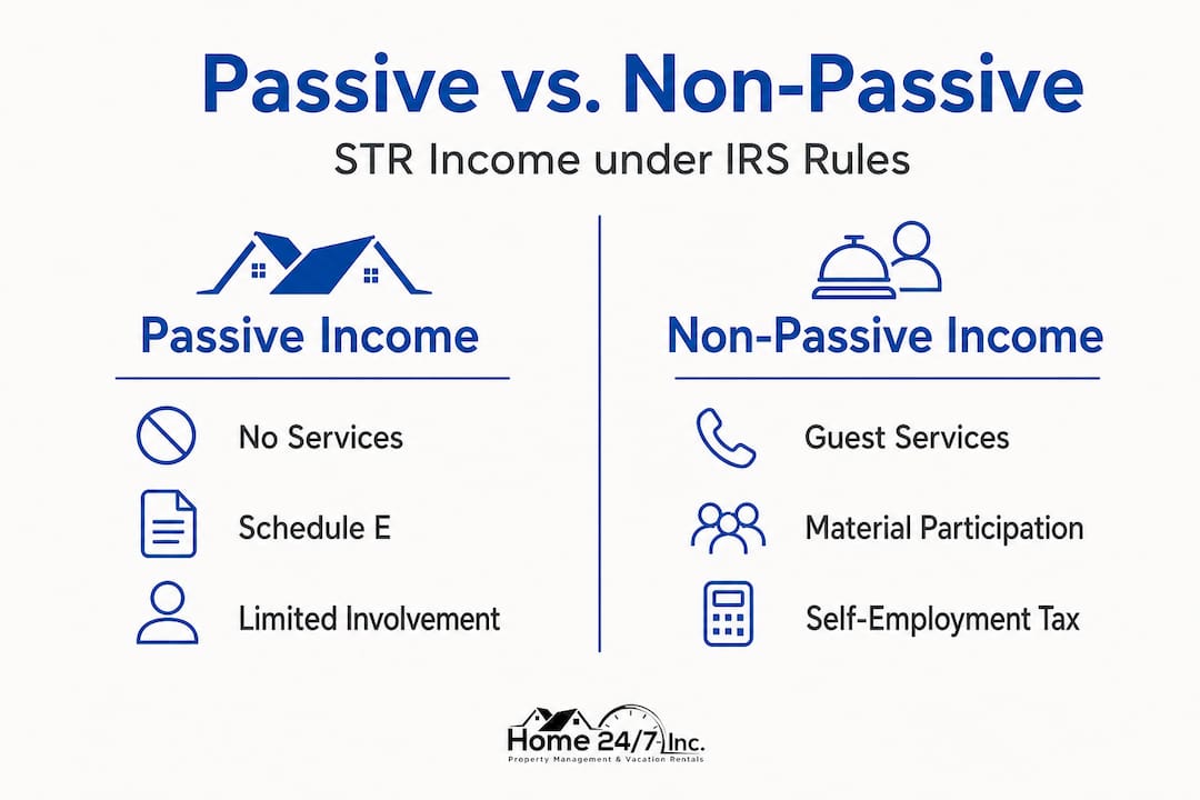Passive rental income guide for Cape Coral STR owners 1 Infographic comparing passive and non-passive rental income