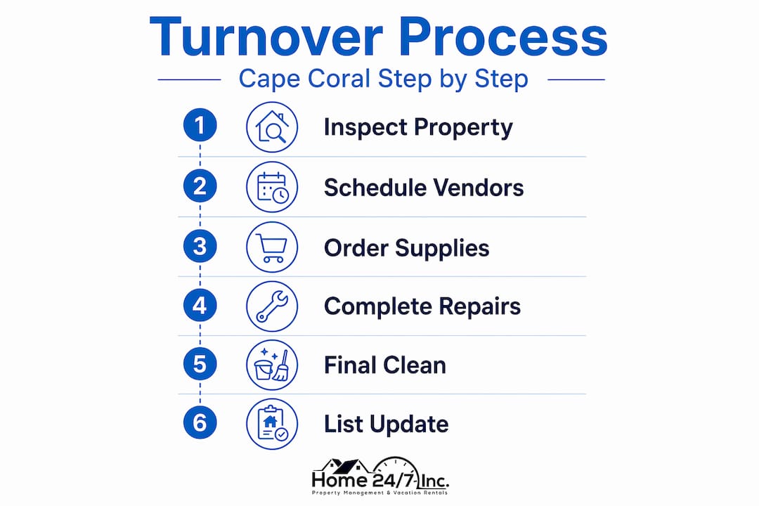 Step by step property turnover guide for Cape Coral 2 Step-by-step property turnover process infographic