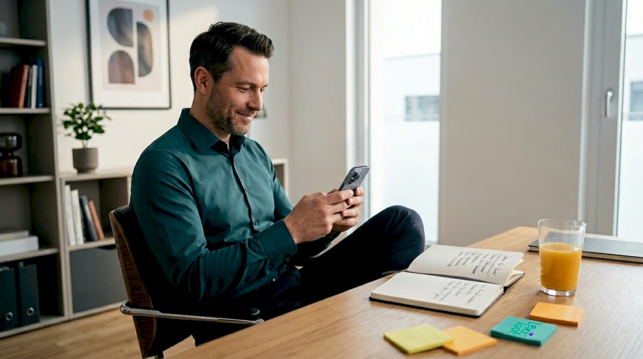 Ein Mann genießt auf seinem Smartphone ungestört den Spielmodus.