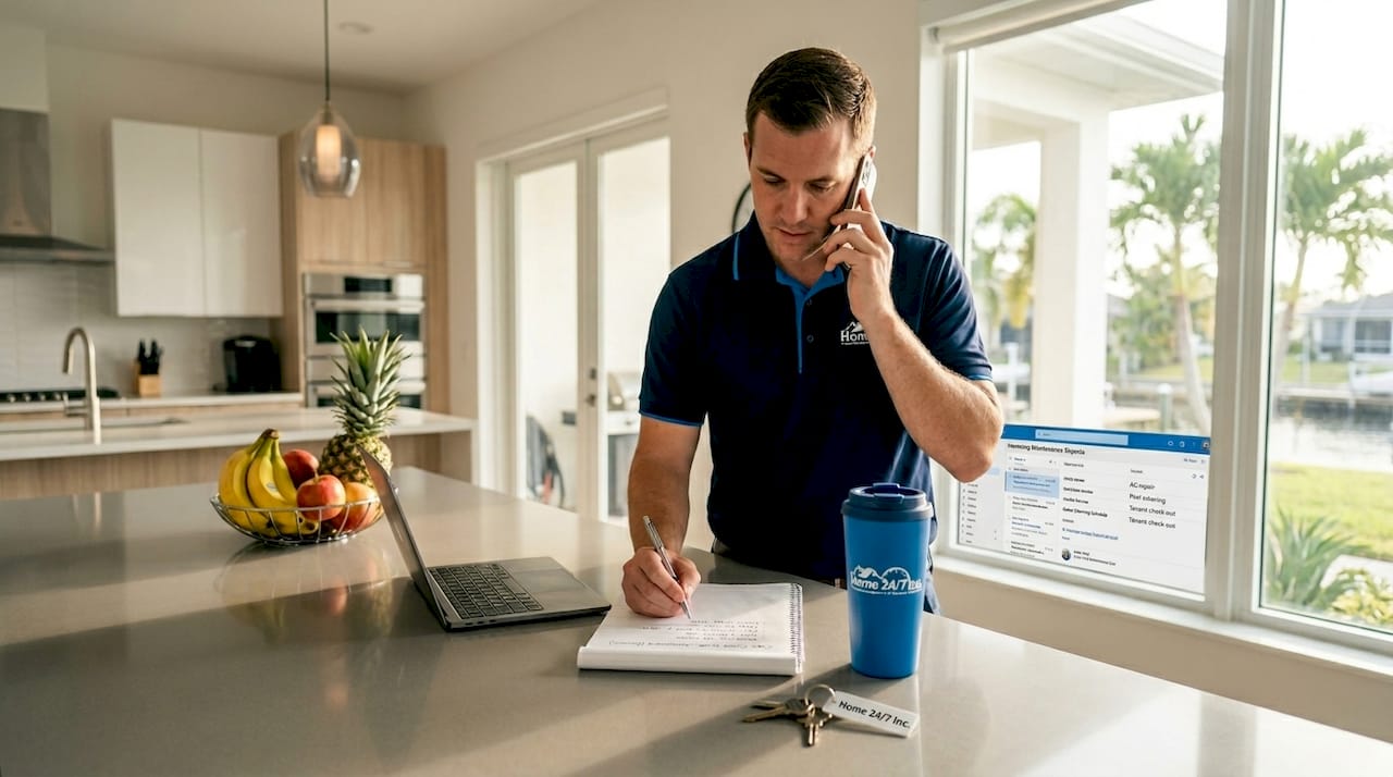 Property manager handles call and jots maintenance notes