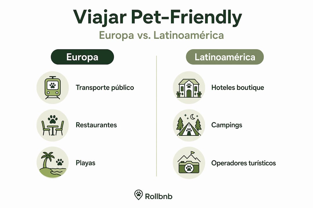 Comparativa visual de los mejores destinos pet-friendly en Europa y Latinoamérica