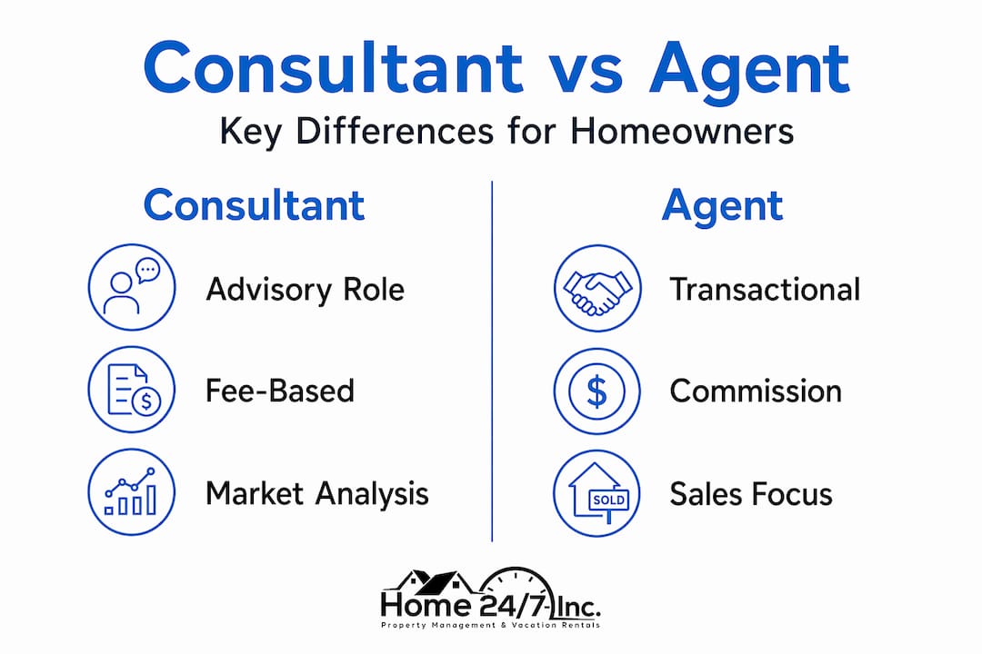 The Role of Real Estate Consultation for Homeowners 1 Infographic comparing real estate consultant and agent