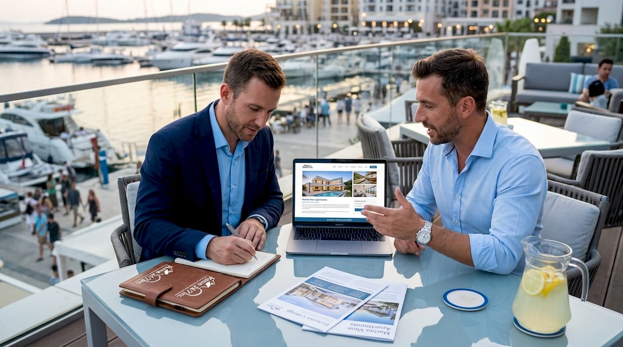 Advantages of Waterfront Properties: Buyer's Guide 1 Agents reviewing waterfront property investment
