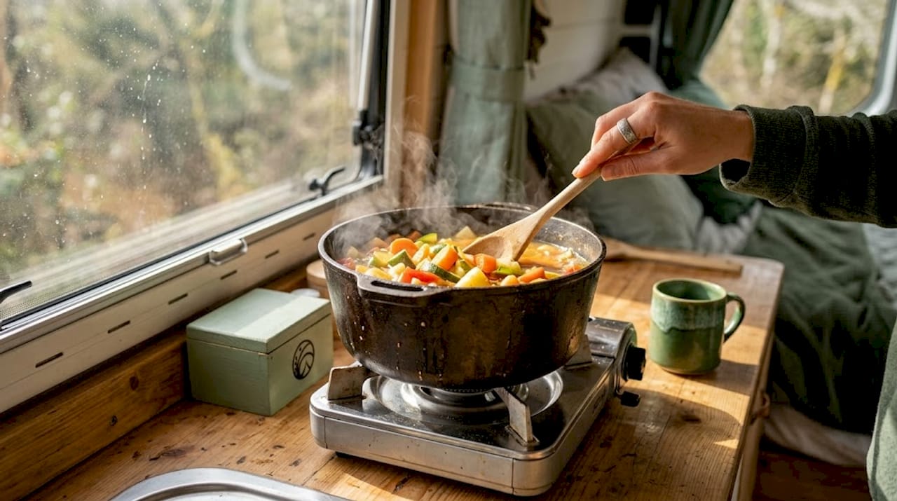 Preparar un guiso en una olla de hierro fundido mientras acampas es una de esas experiencias que no tienen precio. El sabor que le da la cocción lenta al aire libre y el aroma que se desprende del fuego hacen que la comida sepa aún mejor.
