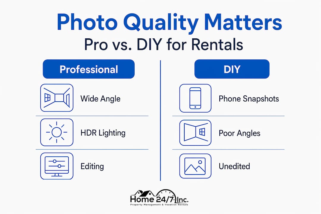 The Role of Professional Photography in Rentals 2 Infographic comparing pro and DIY rental photography