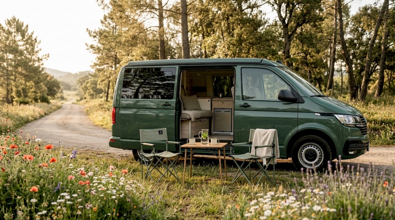 Autocaravana aparcada en plena naturaleza