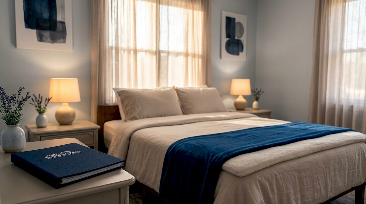 Examples of Guest Amenities That Boost Your Rental Appeal 1 Guest bedroom showcasing sleep-focused amenities
