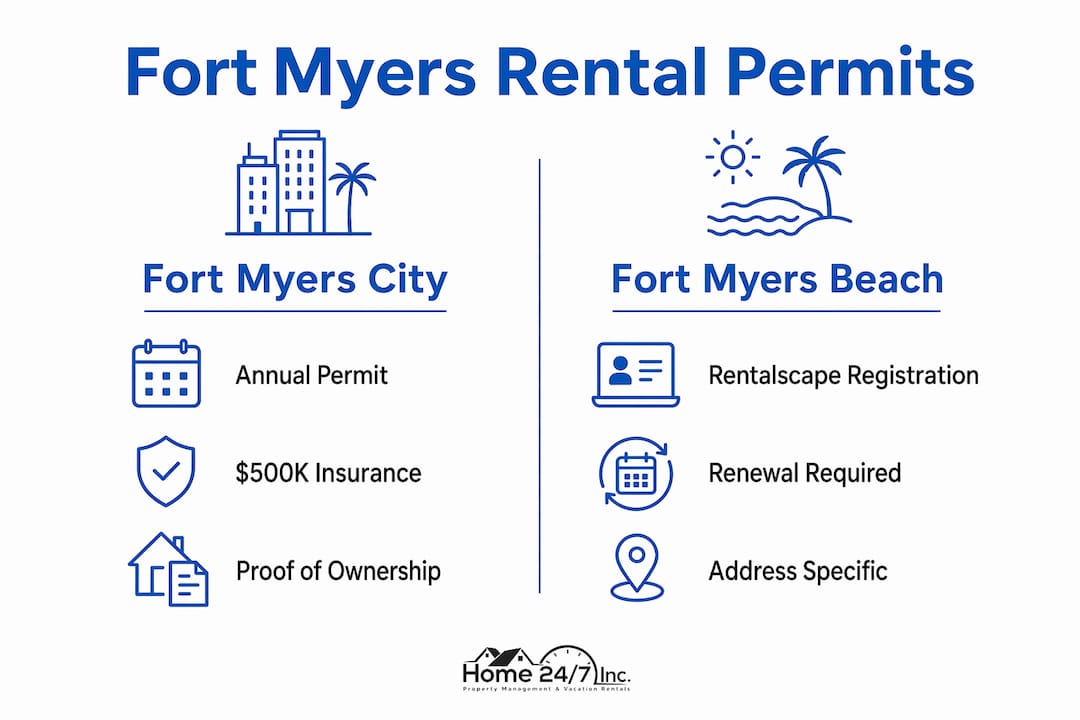 Infographic showing permit requirements for Fort Myers city and beach