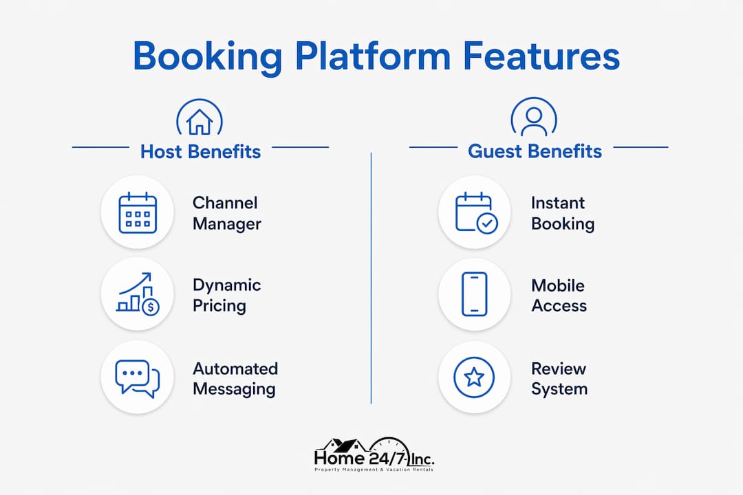Infographic comparing booking platform features for hosts and guests