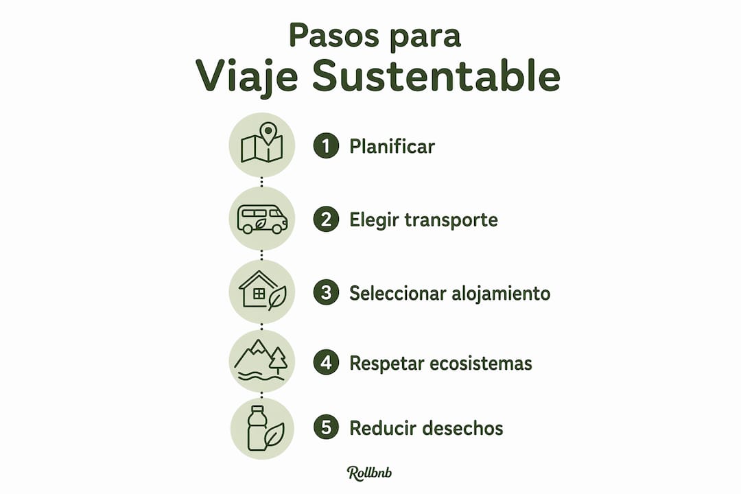 Infografía con los pasos clave para viajar de forma sostenible