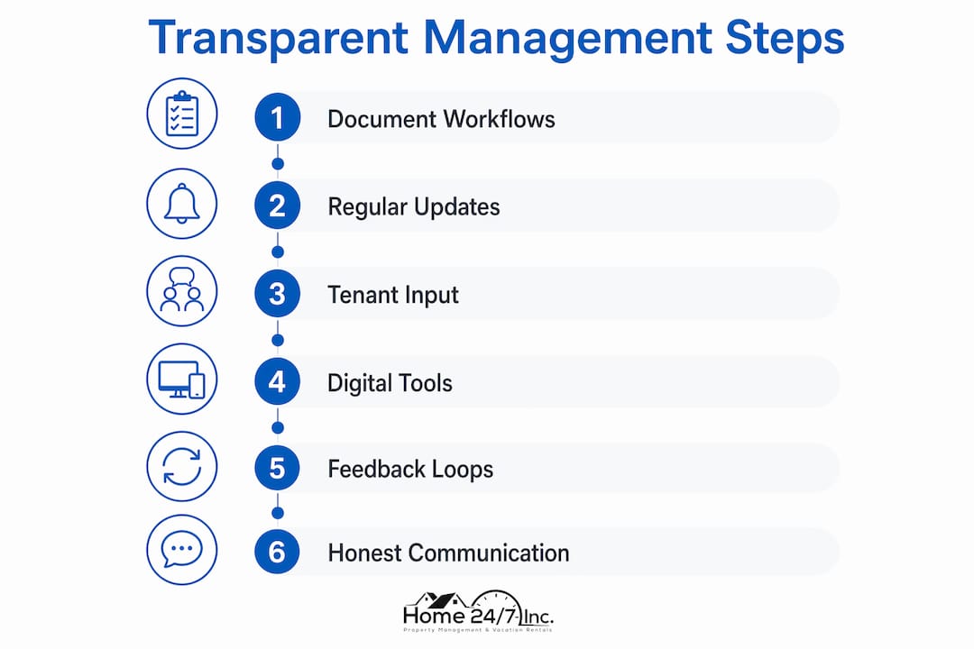 Infographic illustrating steps for transparent management