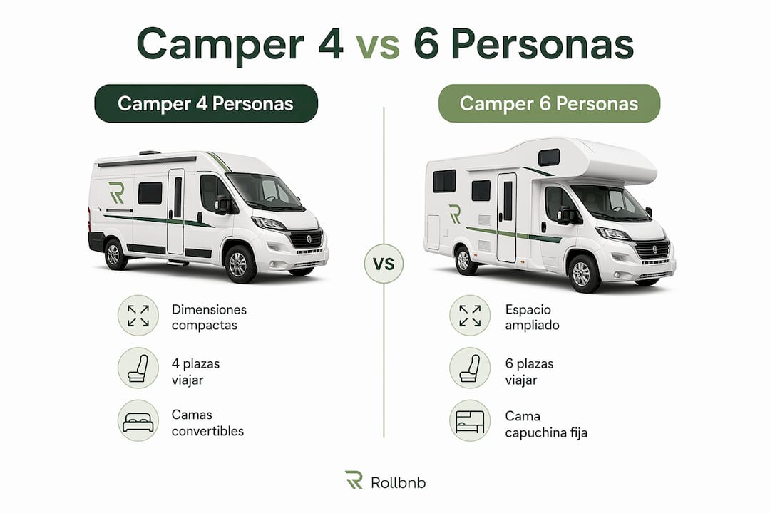 Comparativa visual de campers para grupos de 4 y 6 personas