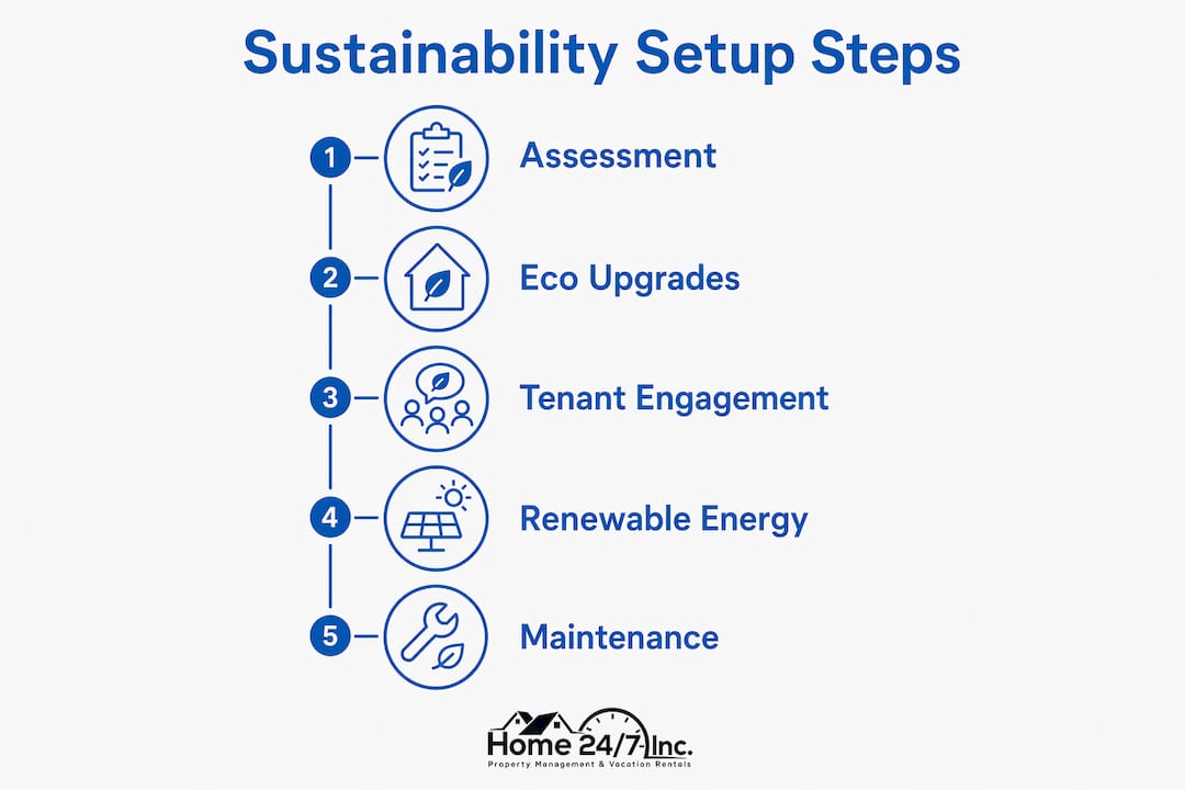 Sustainability Setup for Rentals: A Property Owner's Guide 2 Infographic showing sustainability setup steps