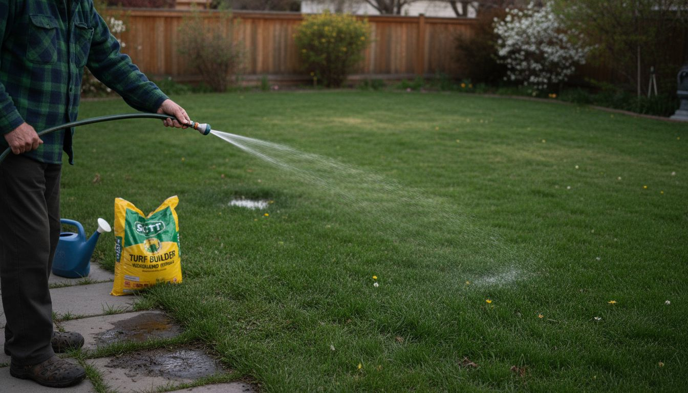 Watering Calgary lawn after fertiliser application