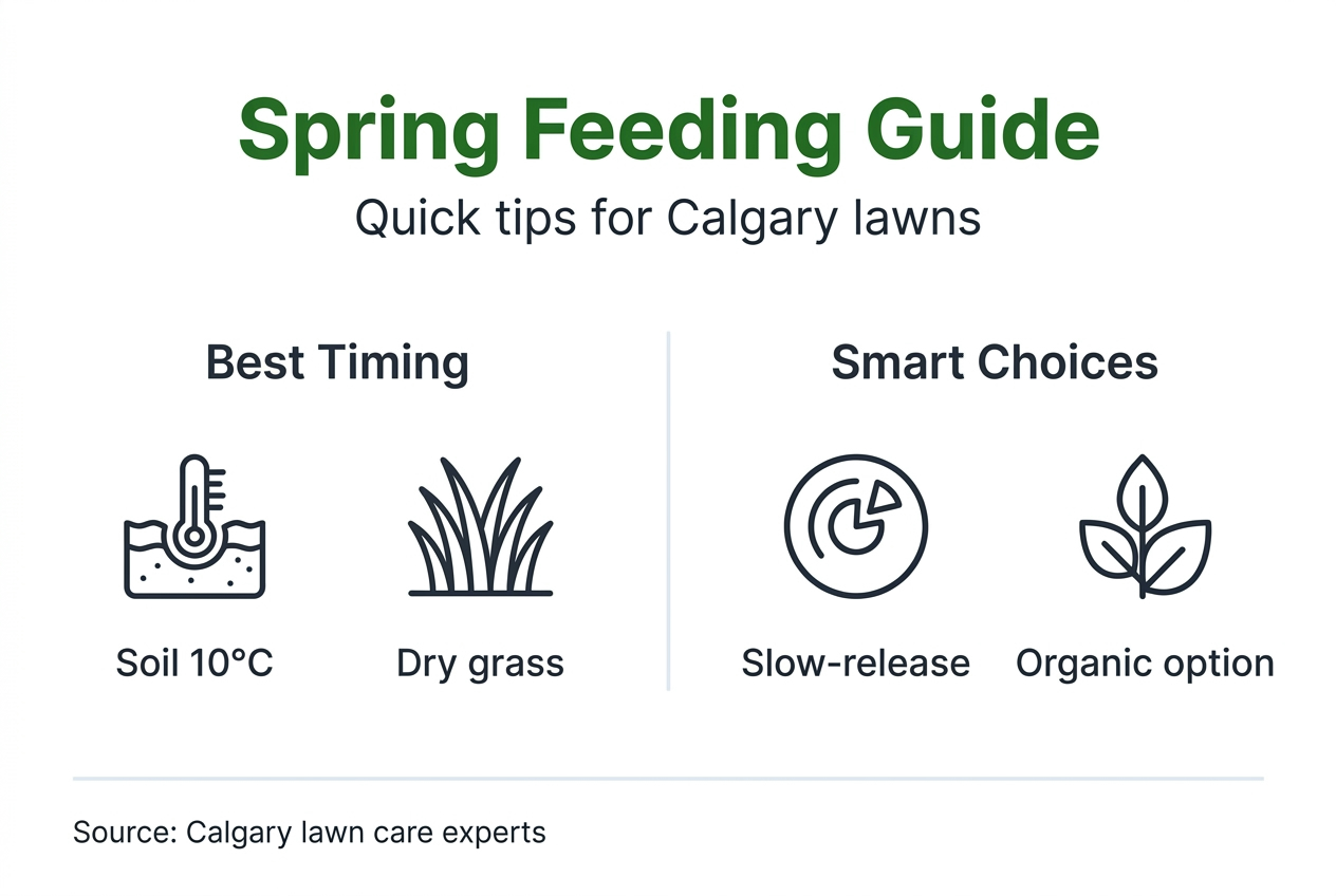 Infographic with Calgary spring lawn feeding tips