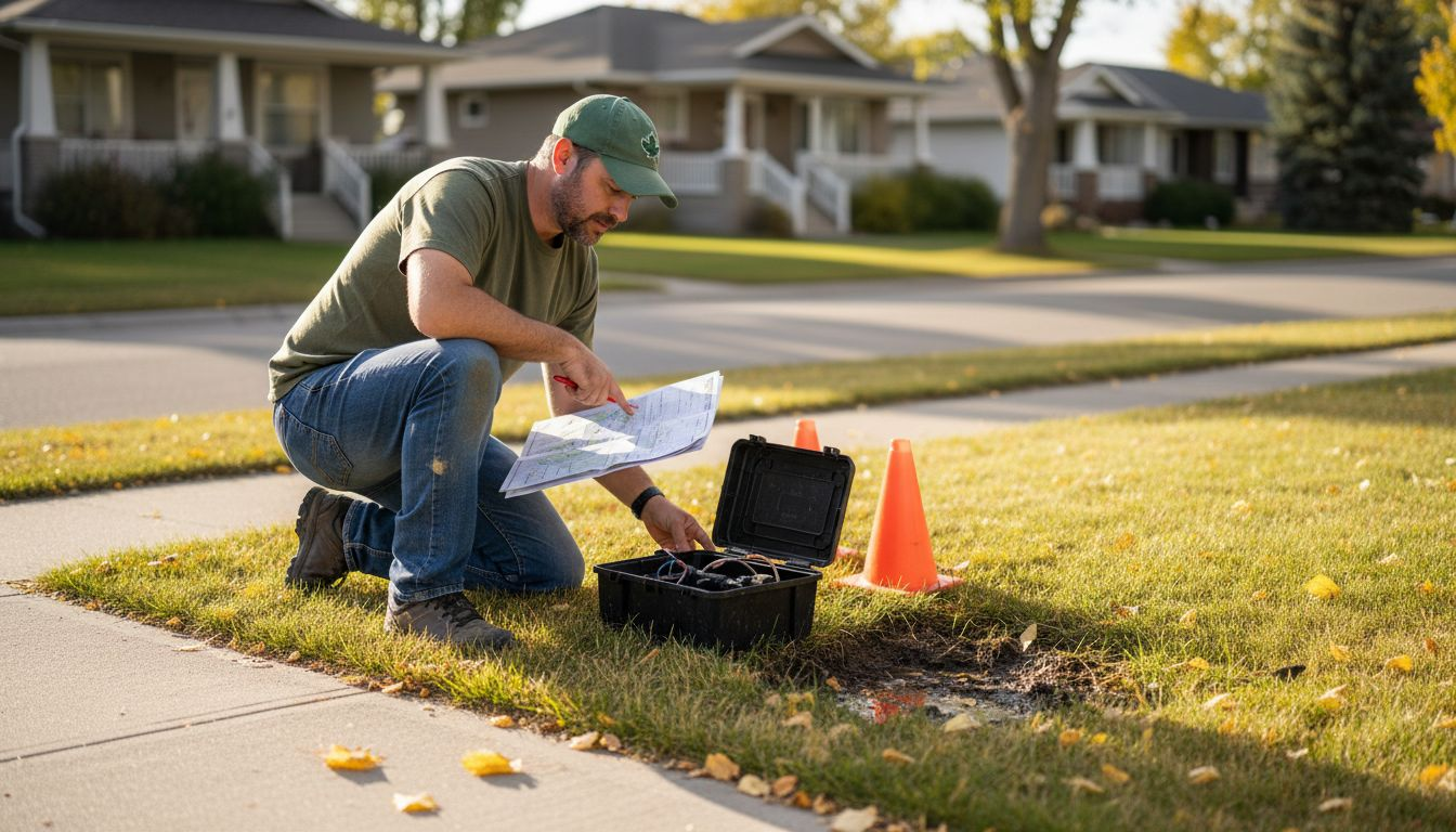 Supervisor assessing suburban Calgary lawn