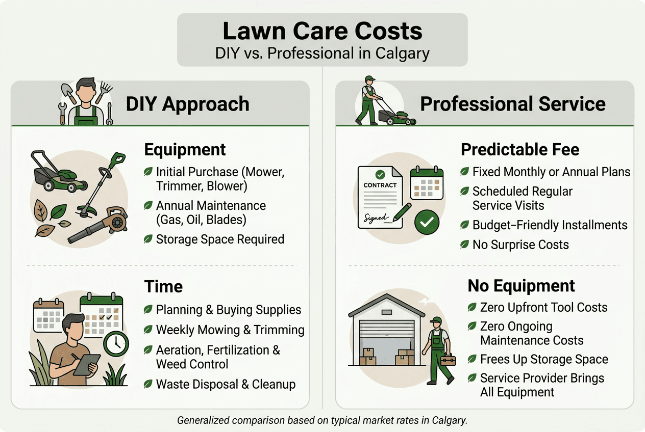 Infographic comparing DIY and professional lawn care costs