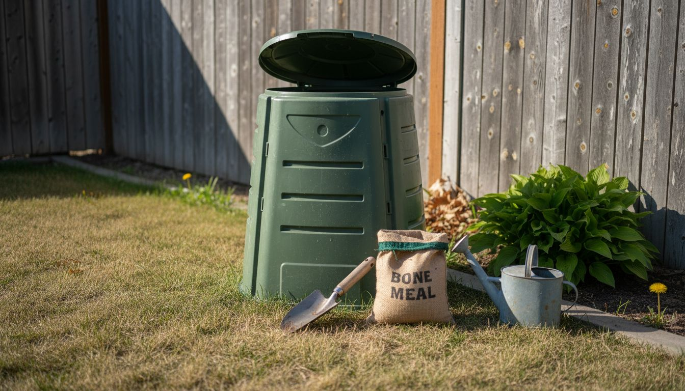 Compost bin and organic fertiliser in Calgary yard