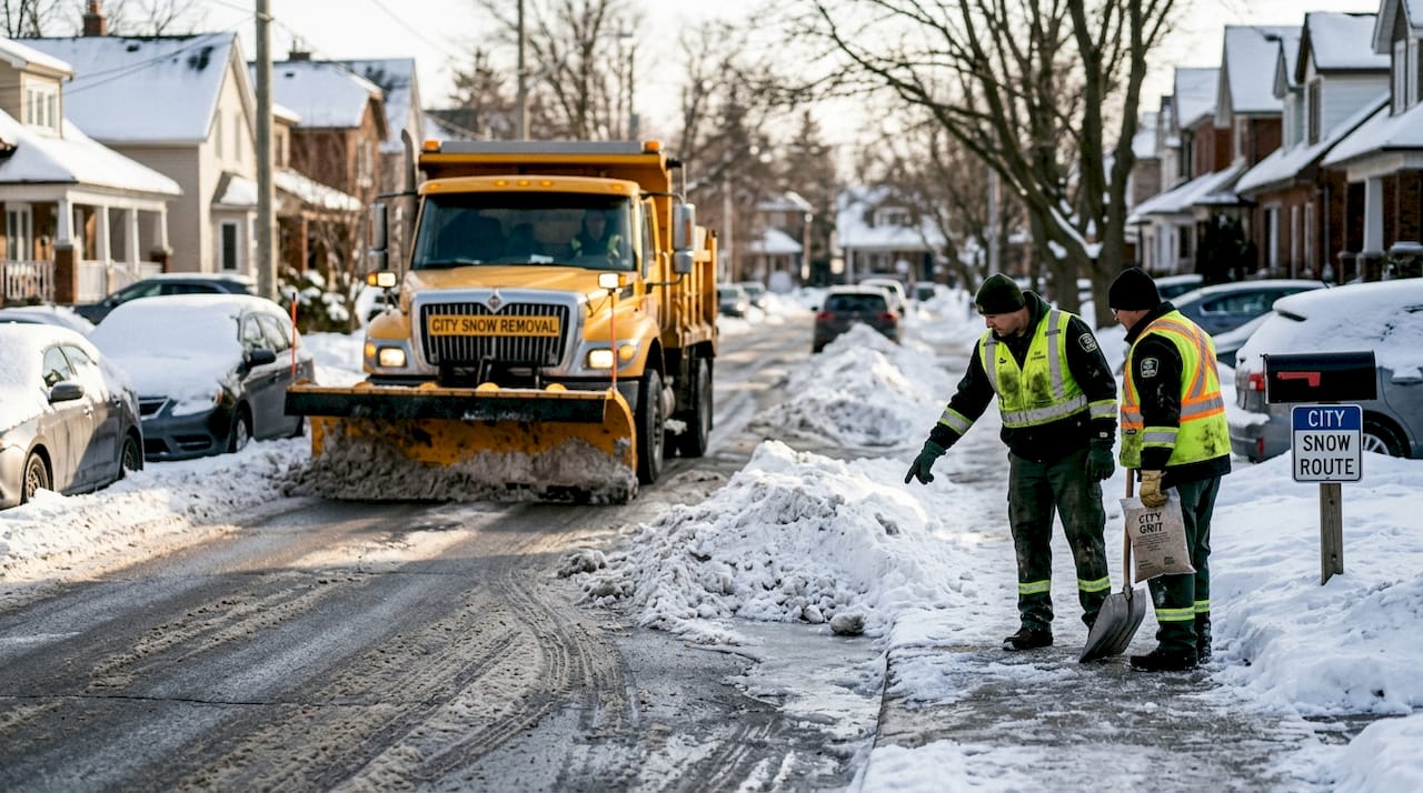 City crew plowing Calgary residential street