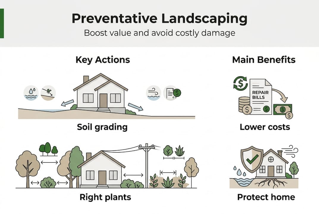 Infographic with preventative landscaping actions and benefits
