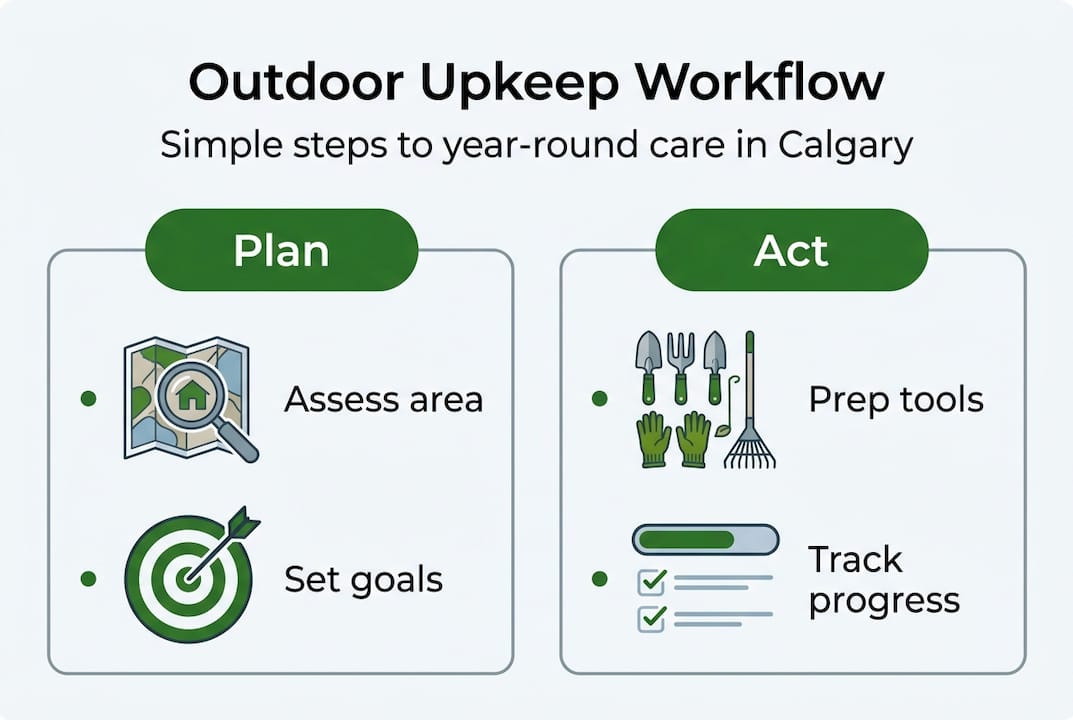 Infographic showing outdoor upkeep workflow steps