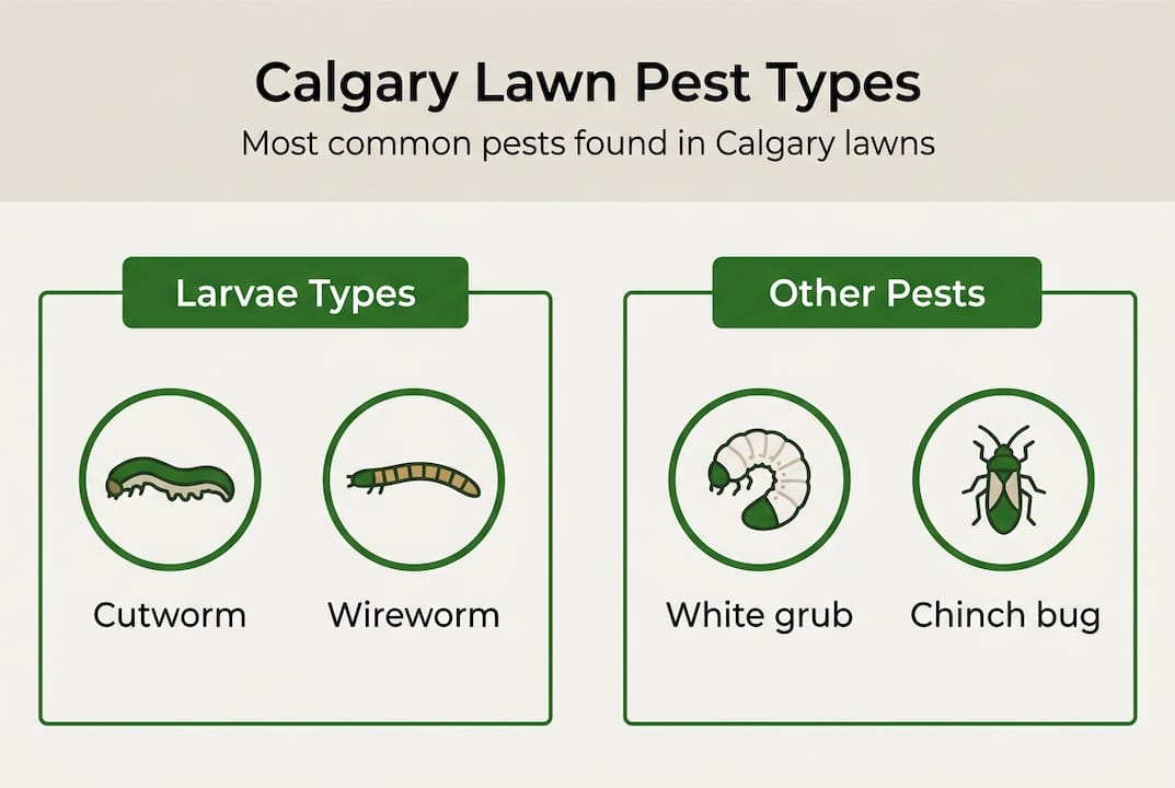 Infographic with Calgary lawn pest types and categories